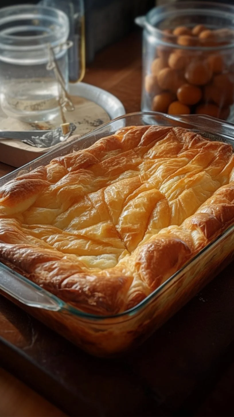 Decadent crinkle cake dusted with powdered sugar on a decorative plate.