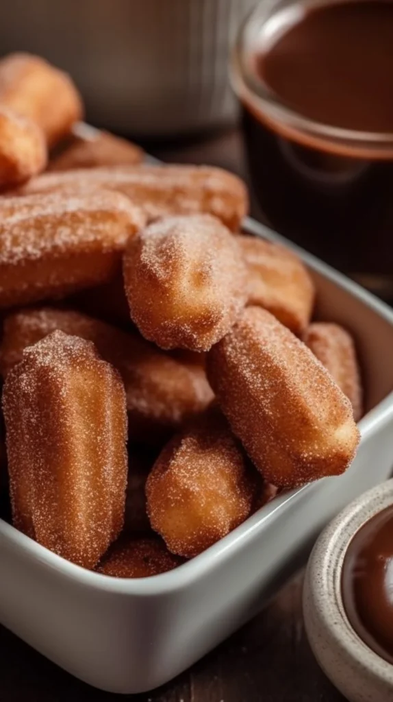 Crispy air fryer churro bites sprinkled with cinnamon sugar