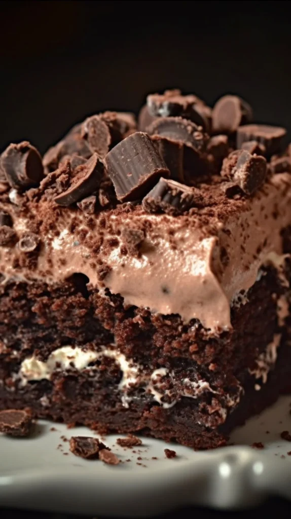 Delicious homemade Dirt Cake topped with gummy worms and chocolate crumbs.