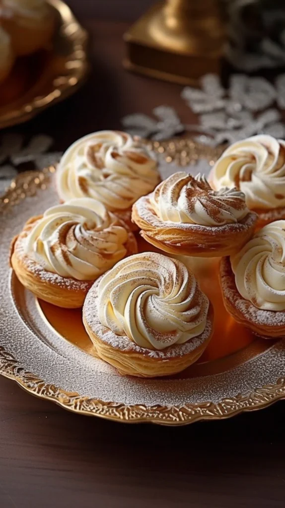 Delicious eggnog cream puffs filled with spiced cream for the holidays
