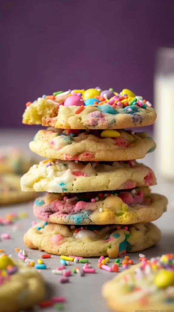 Deliciously decorated Easter cookies in pastel colors on a festive table.