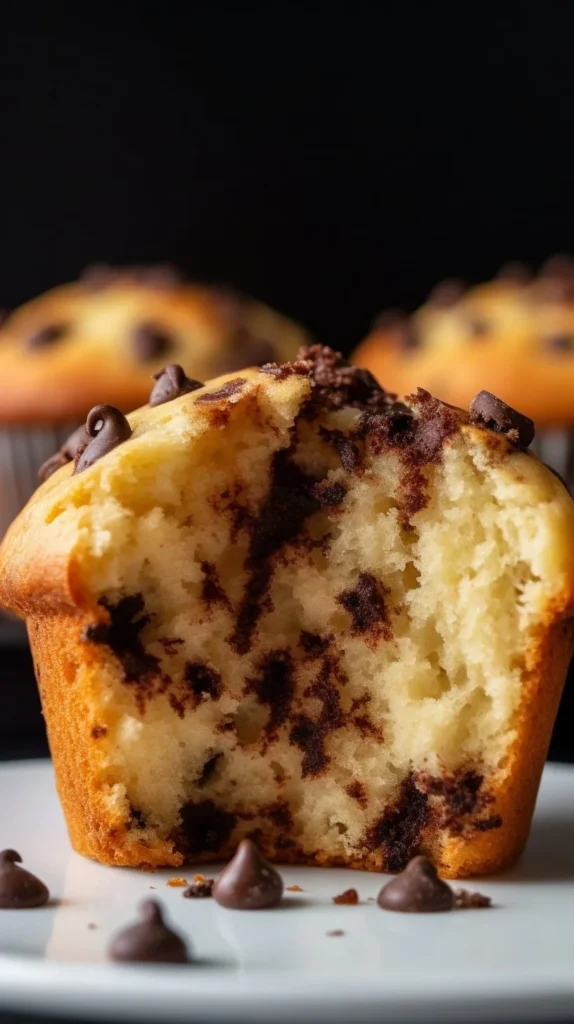 Delicious homemade chocolate chip muffins fresh out of the oven