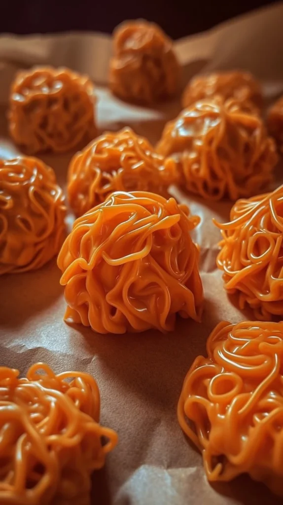 Delicious no-bake peanut butter haystacks on a plate, ready to enjoy.