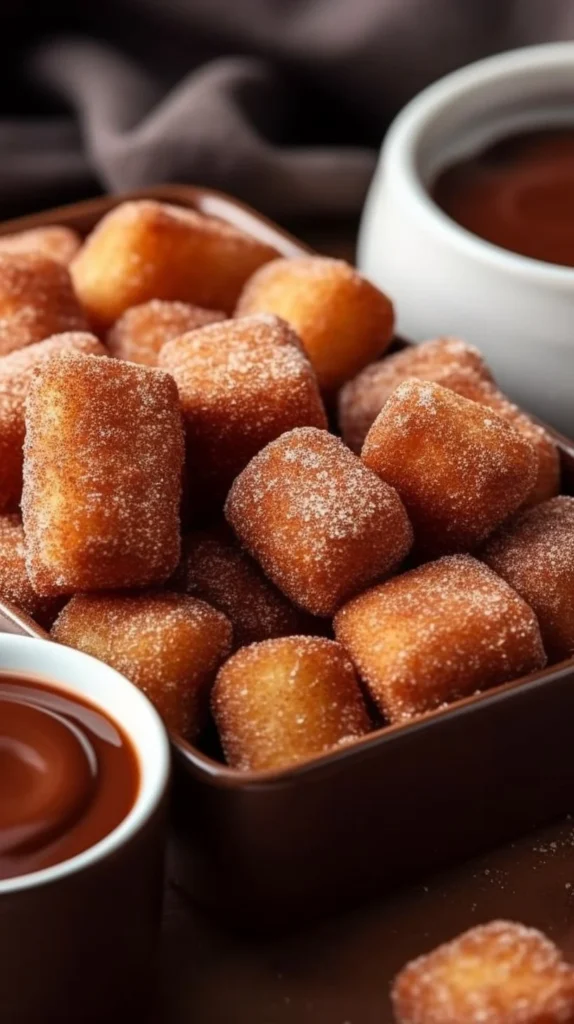 Fluffy air fryer churro bites dusted with cinnamon sugar