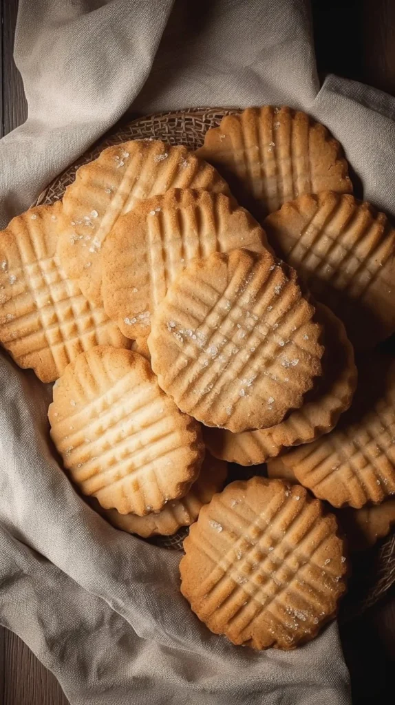 Delicious French salted butter cookies on a wooden plate.