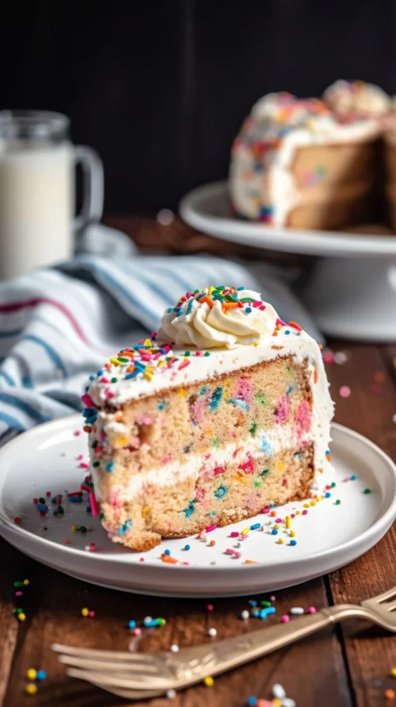 Delicious Funfetti Cheesecake topped with colorful sprinkles