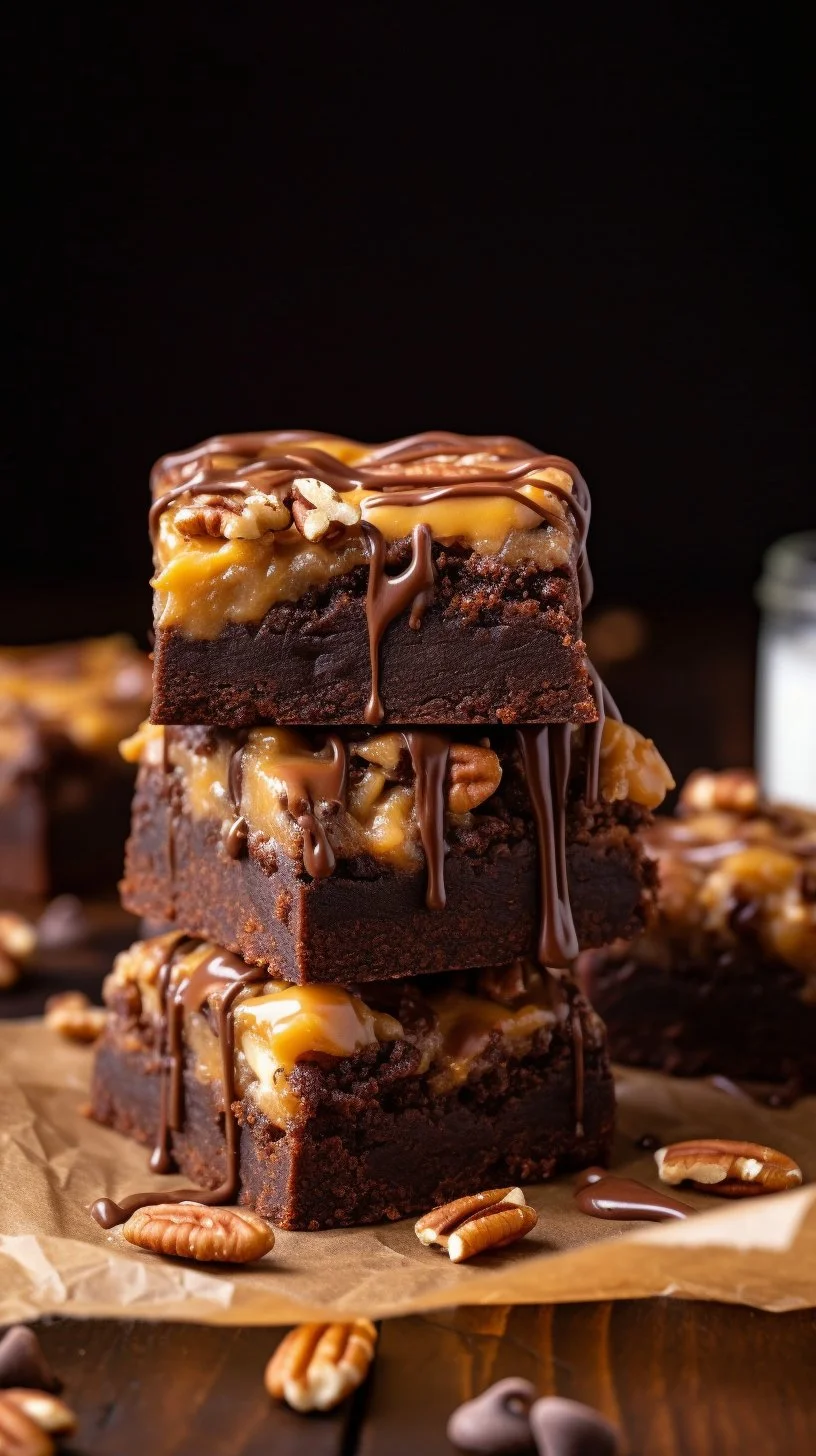 Delicious German Chocolate Brownies with coconut pecan frosting