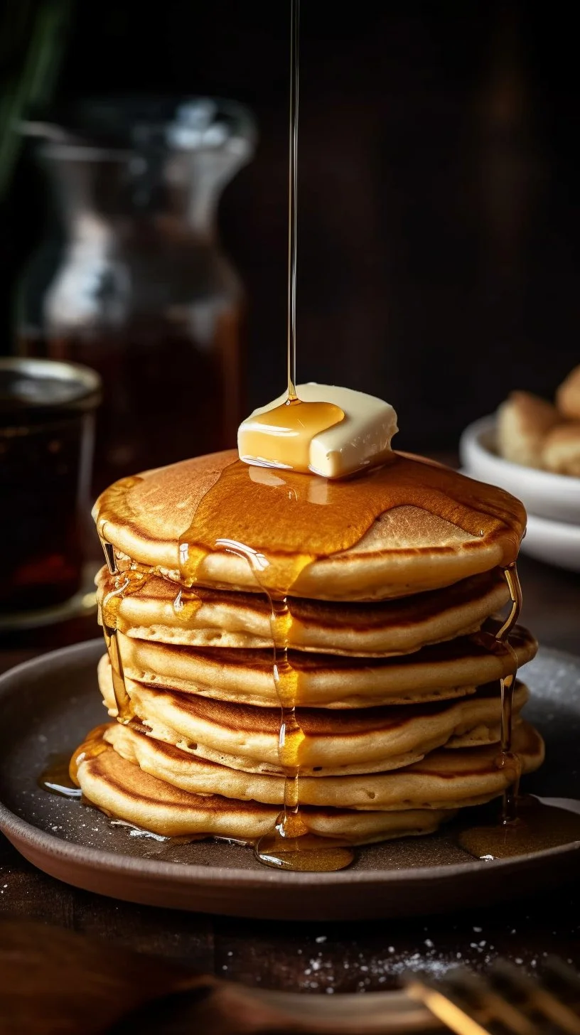 Delicious gingerbread pancakes stacked with syrup and festive decorations