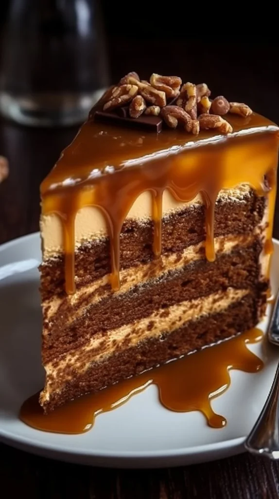 Deliciously gooey Coffee Caramel Cake topped with rich caramel sauce.