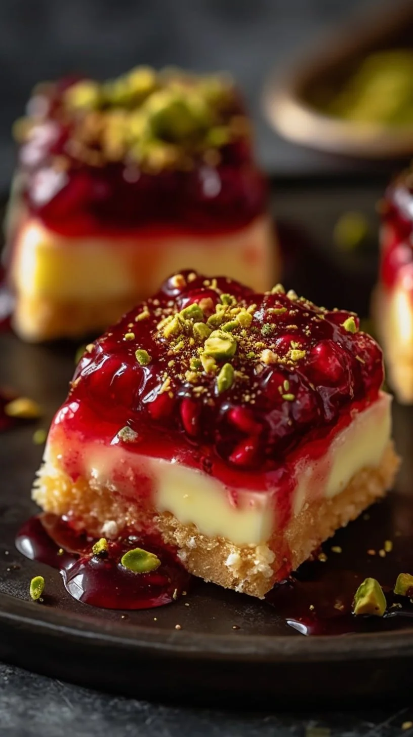 Gooey pistachio-crusted brie bites with raspberry honey glaze on a platter