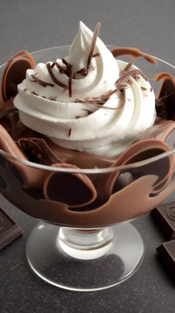 Delicious homemade chocolate cream pudding in a bowl