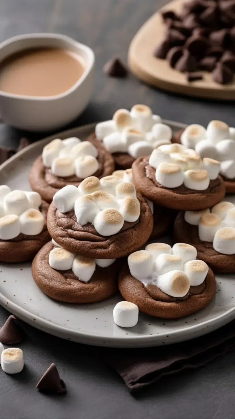 Delicious hot cocoa cookies with marshmallow buttercream topping