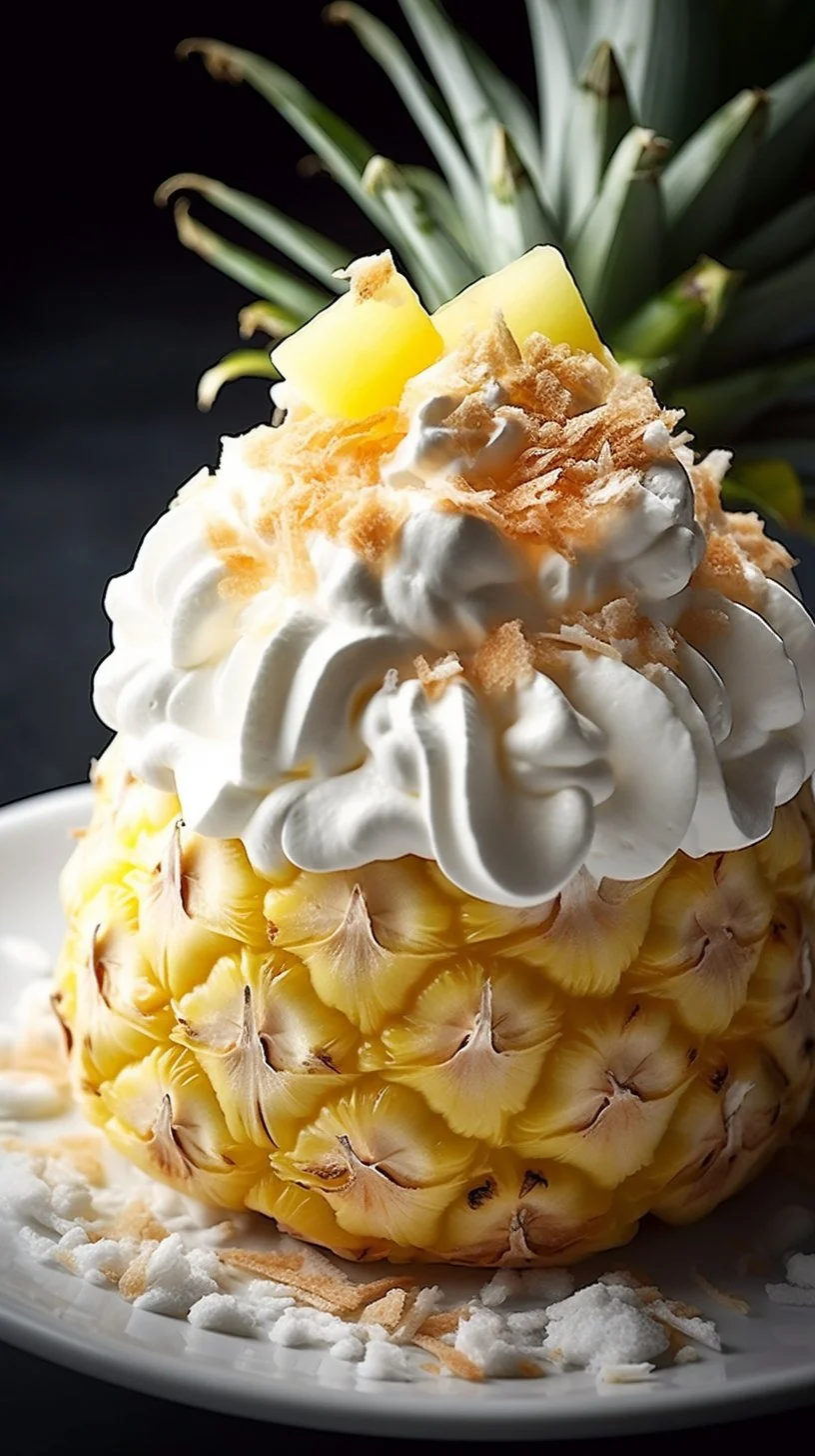 Delicious and creamy Pineapple Fluff dessert topped with fresh pineapple.