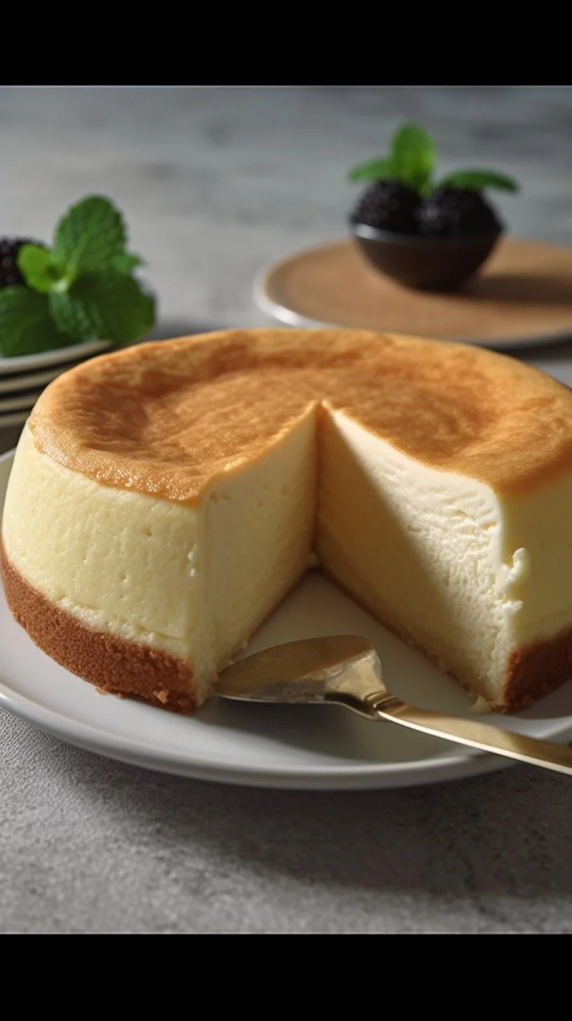 Deliciously airy Japanese Cheesecake topped with powdered sugar and served on a plate.
