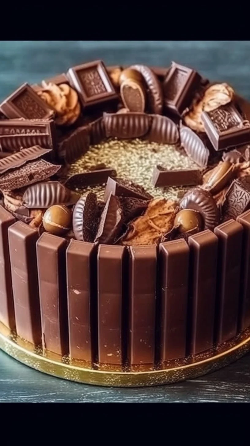 Delicious Kit Kat cheesecake topped with chocolate bars