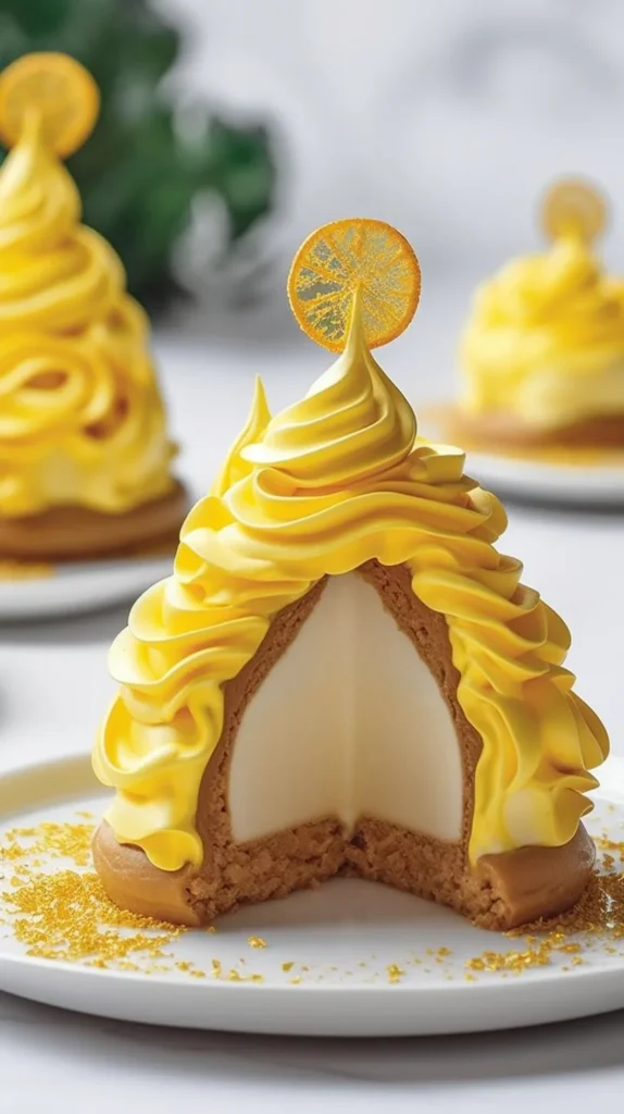 Lemon cream puffs topped with lemon zest and powdered sugar