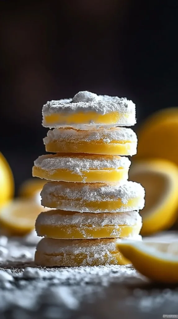 Lemon Meltaways cookies arranged on a plate with lemon slices