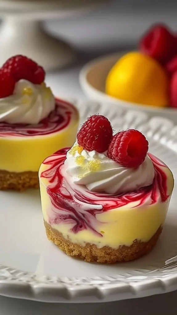 Lemon Raspberry Cheesecake Cups served in clear dessert cups
