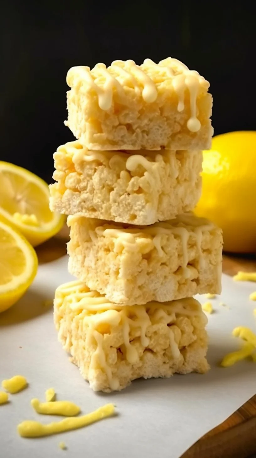 Delicious homemade lemon Rice Krispy treats on a plate.
