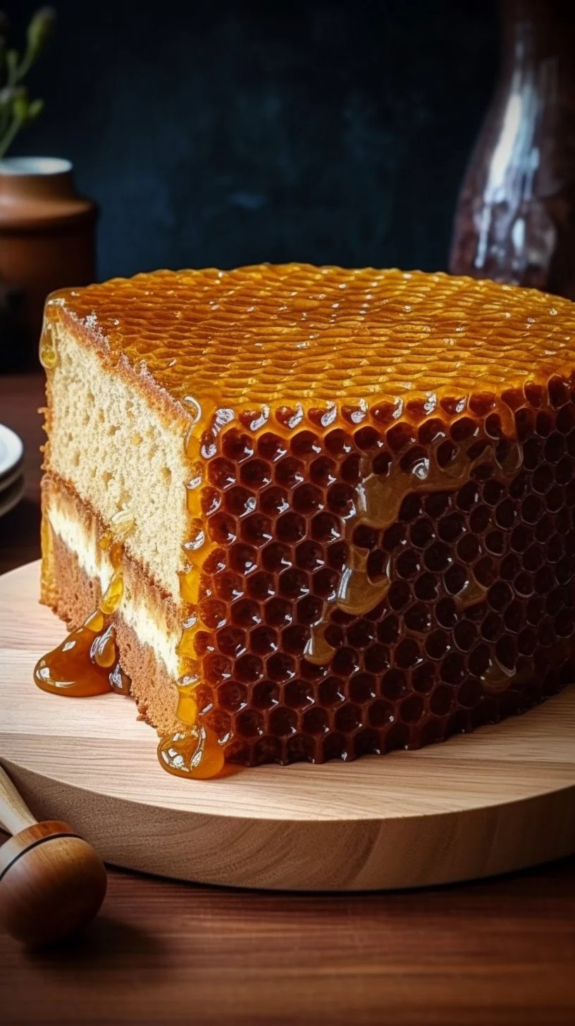 Slice of Malaysian Honeycomb Cake (Kek Gula Hangus) on a plate