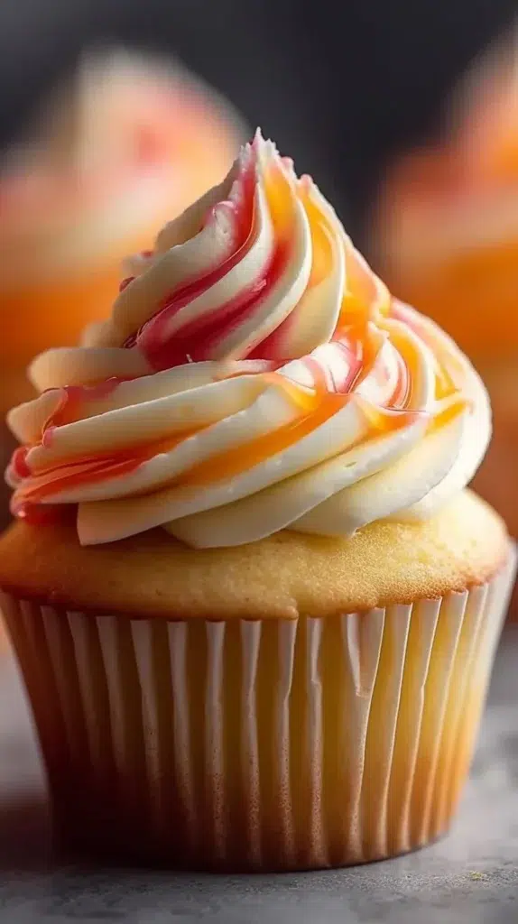 Mango Strawberry Cupcakes decorated with vibrant frosting and fresh fruit toppings