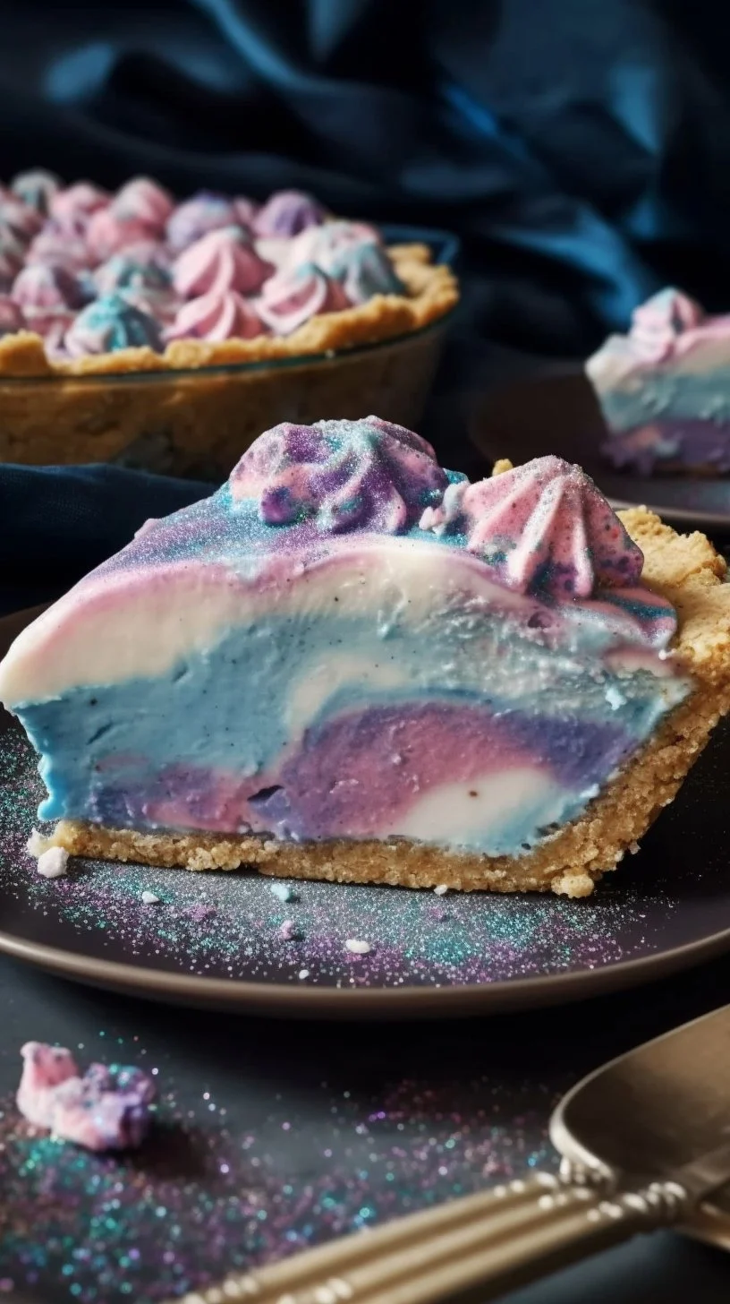 Delicious Marshmallow Moondust Pie topped with fluffy marshmallows and a starry sprinkle.