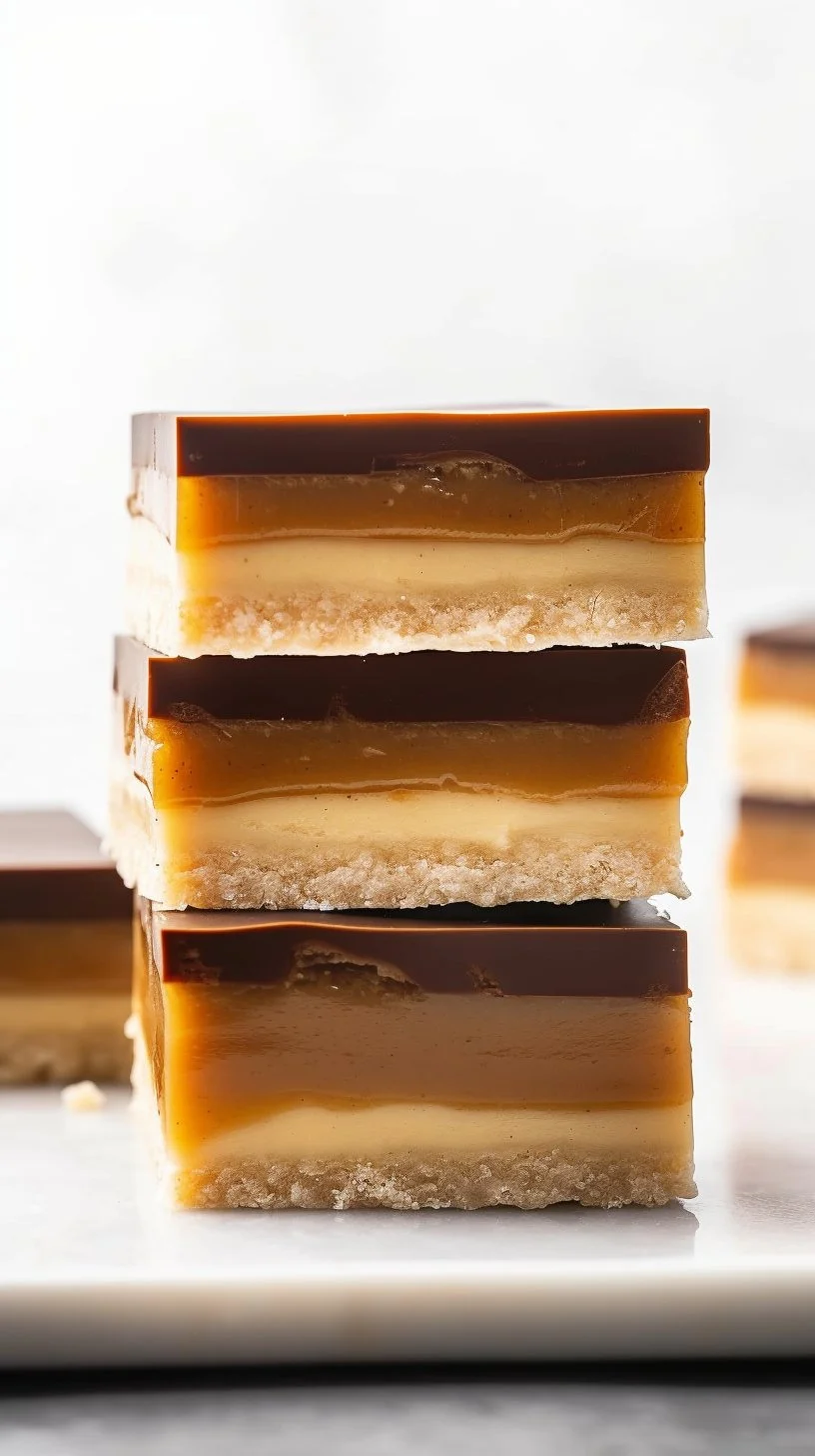 Delicious Millionaire's Bars with chocolate, caramel, and crunchy layers