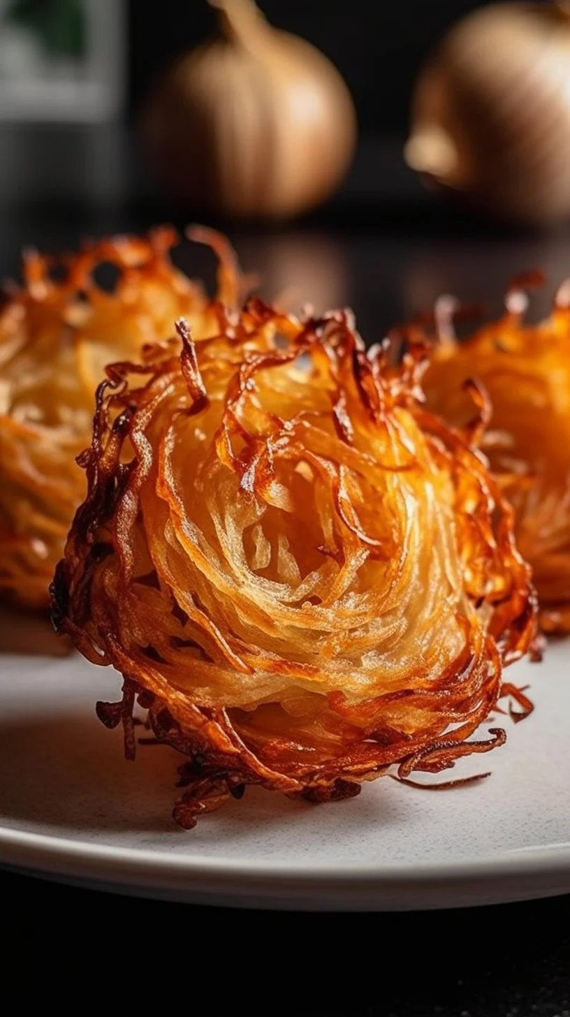 Mini air fryer blooming onions served with dipping sauce