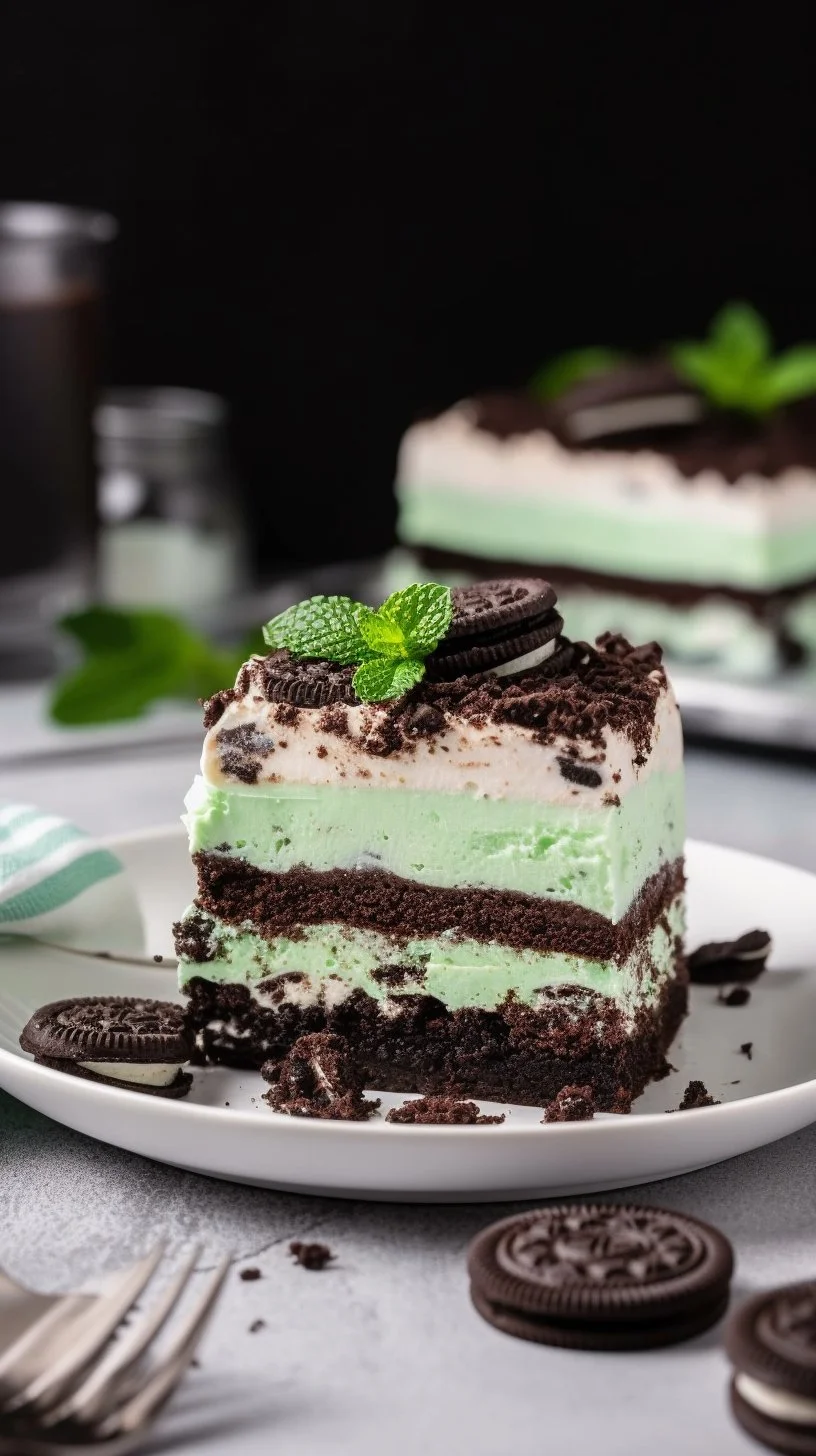 Delicious Mint Chocolate Lasagna dessert with layered mint and chocolate flavors