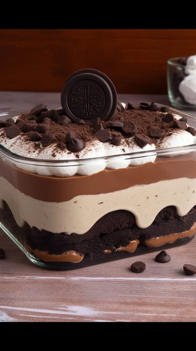 Delicious no-bake chocolate lasagna dessert layered with cream and chocolate.