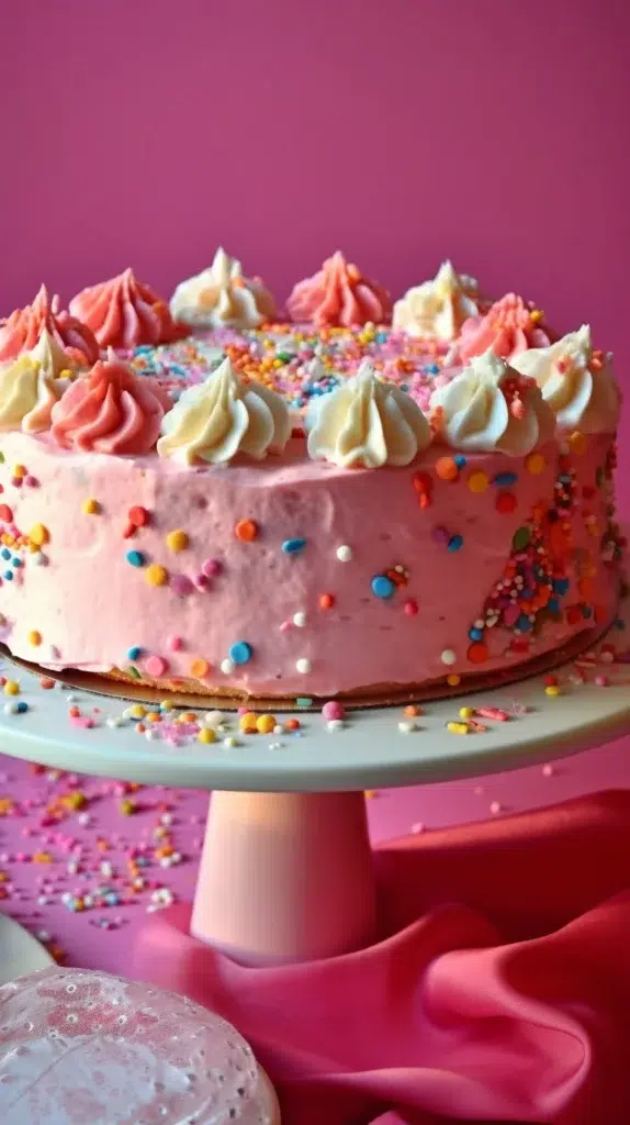 No Bake Circus Animal Cookie Cheesecake with colorful sprinkles and animal cookies