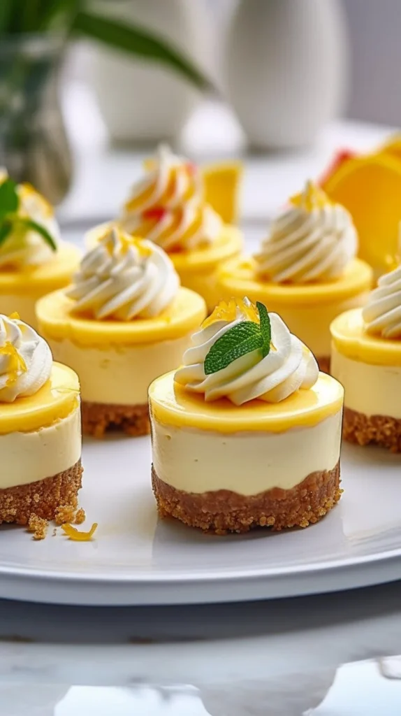 No-bake mini lemon cheesecakes topped with fresh lemon slices