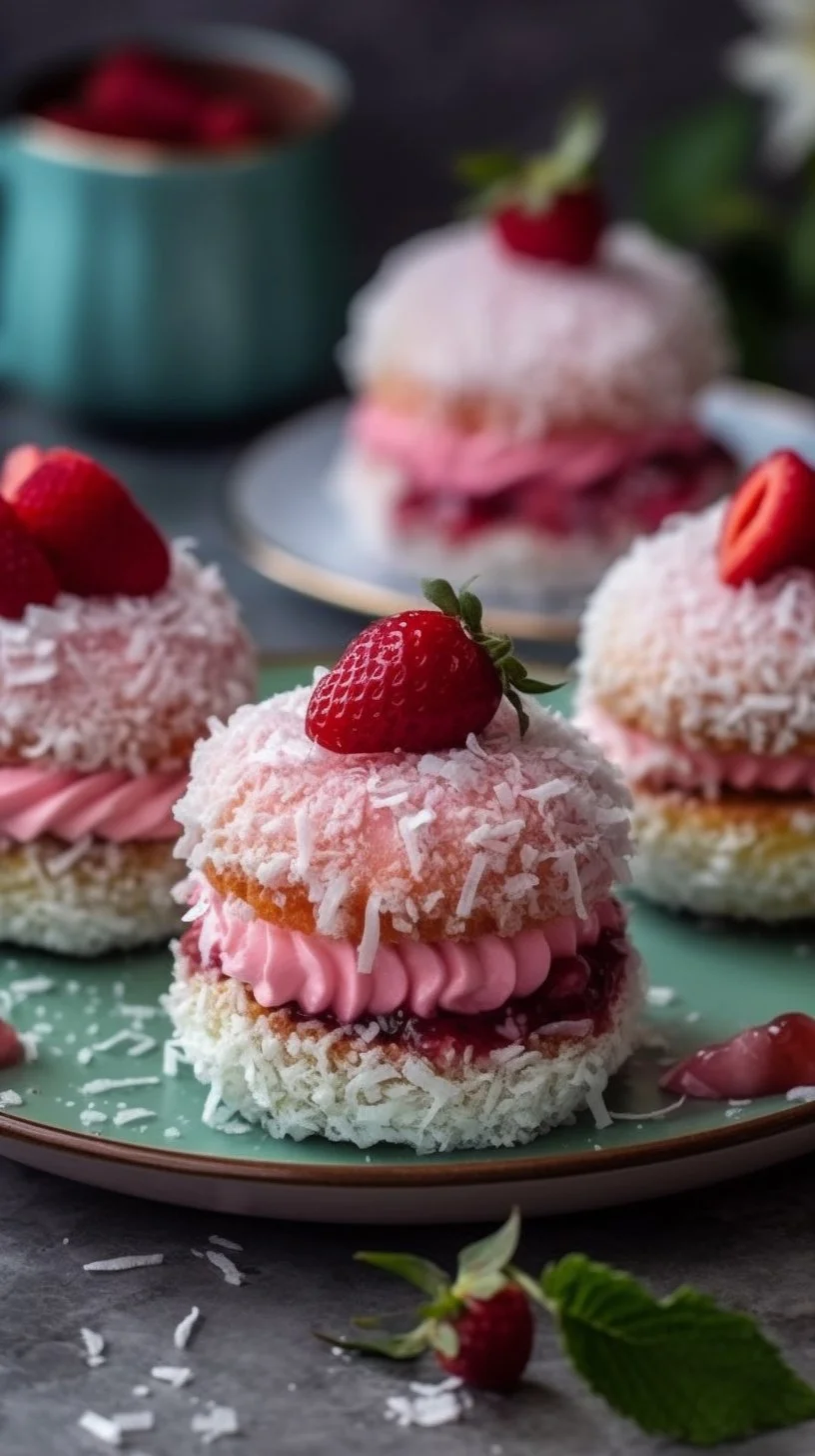 Old-fashioned pink jelly cakes on a dessert platter, beautifully presented.