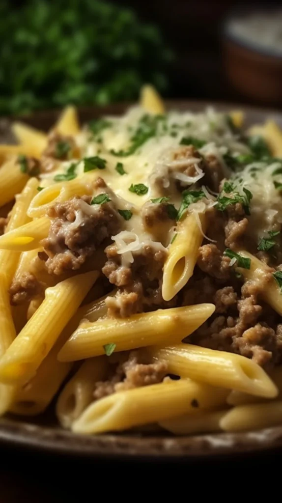 Bowl of one-pot garlic pasta topped with fresh herbs and garlic