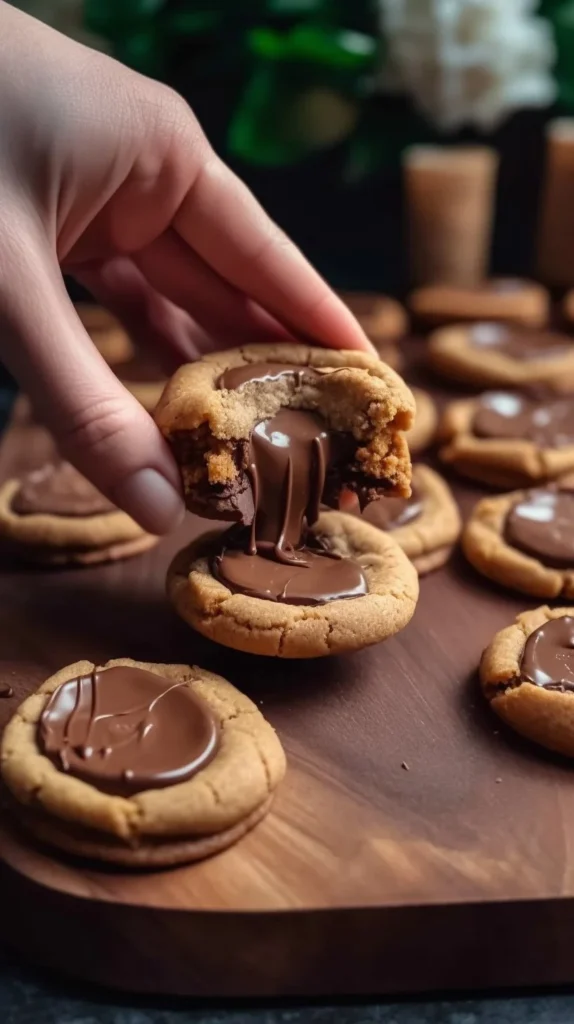 Delicious homemade Peanut Butter Cup Cookies with chocolate and peanut butter.