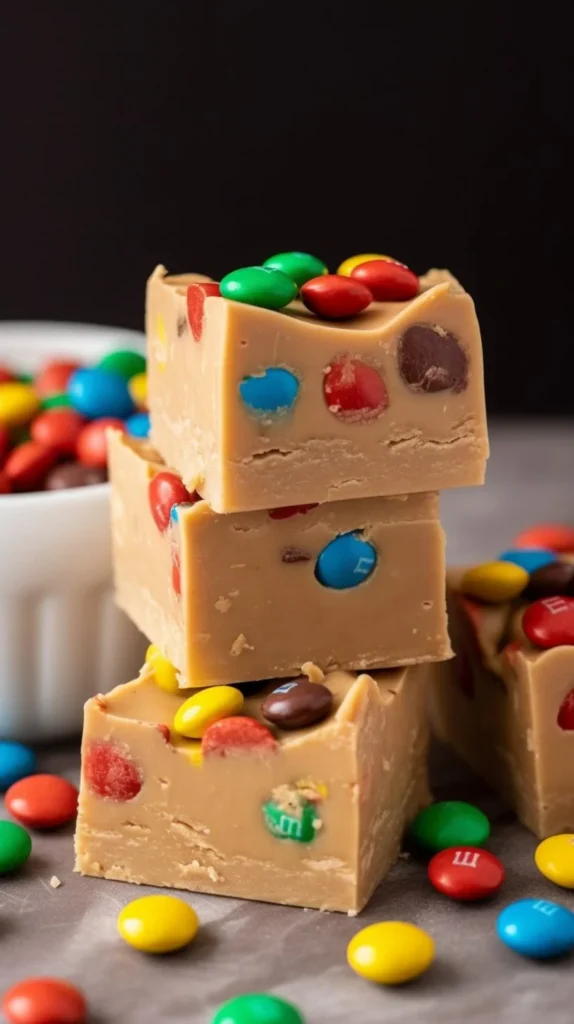 Delicious homemade peanut butter fudge cut into squares on a plate.