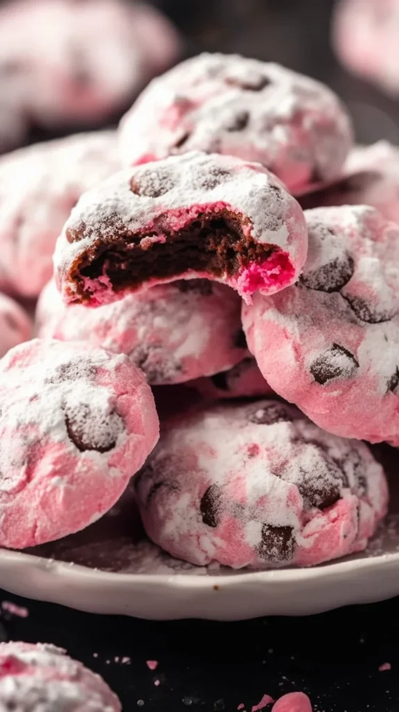 Freshly baked peppermint chocolate chip cookies on a cooling rack