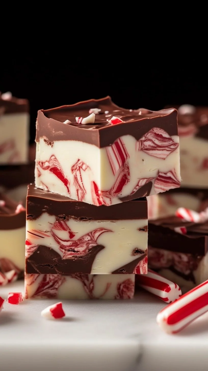 Homemade peppermint swirl fudge topped with festive peppermint sprinkles.