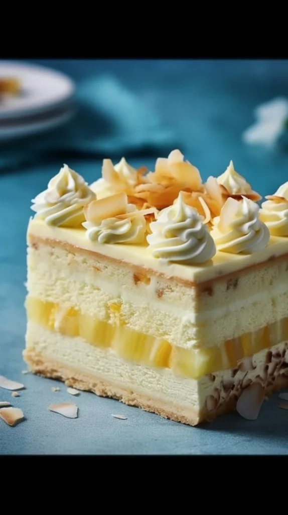 Deliciously moist Pineapple Cream Cheese Cake with creamy frosting and pineapple toppings.
