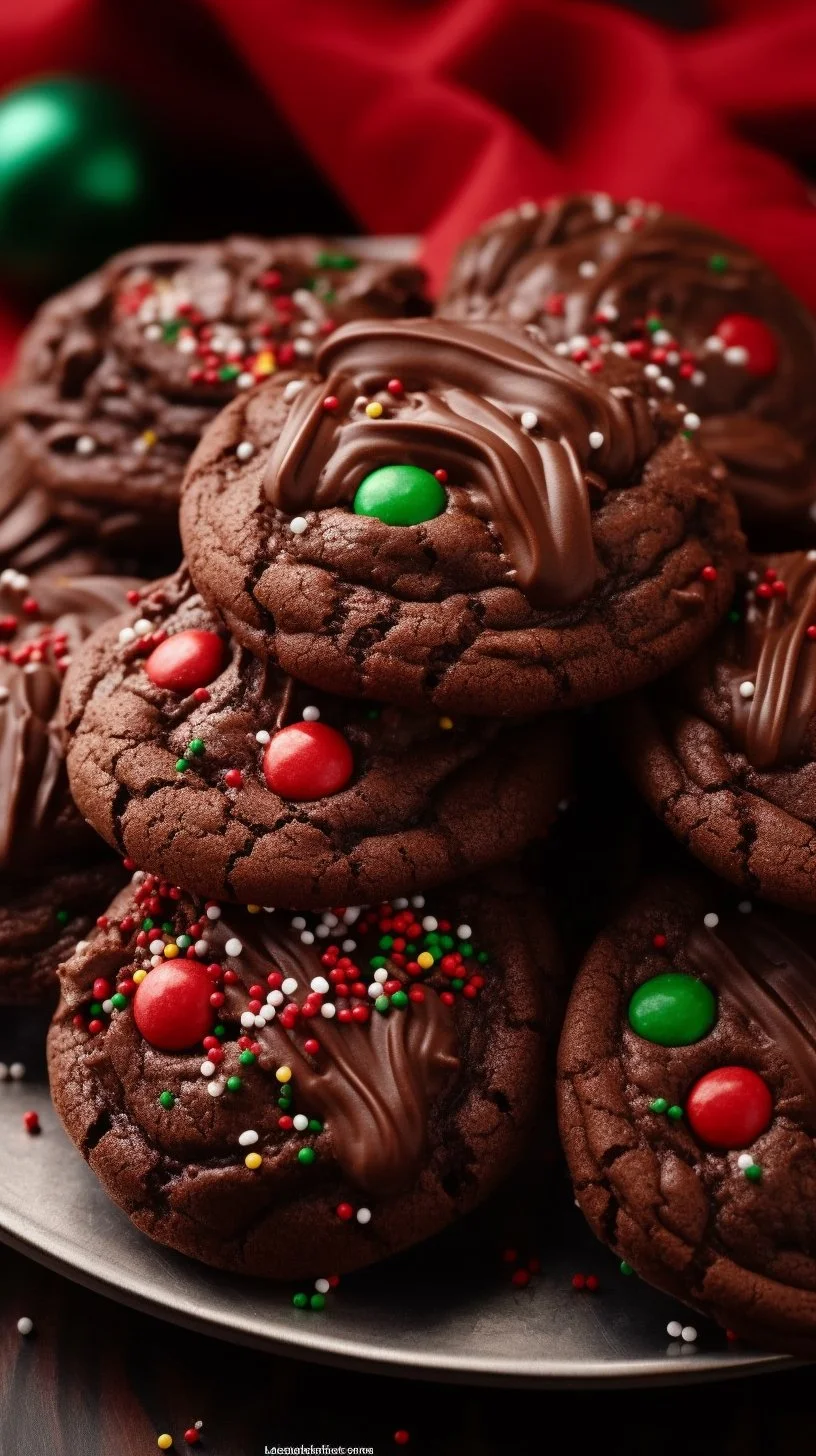 Batch of piped chocolate butter cookies on a baking tray