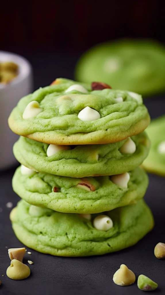 Soft and chewy Pistachio Pudding Cookies on a plate