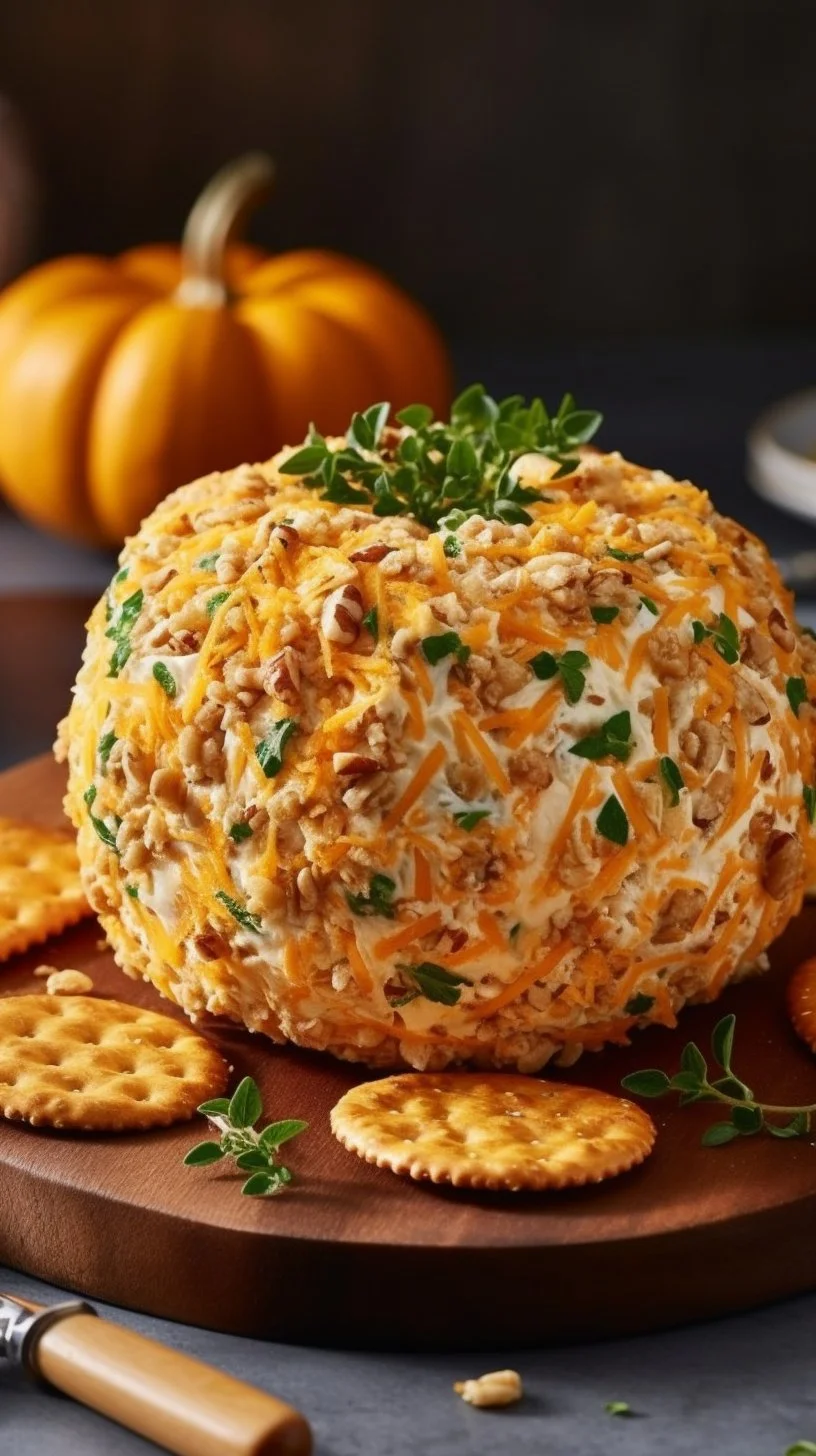 Festive Pumpkin Cheese Ball for fall gatherings and Halloween parties