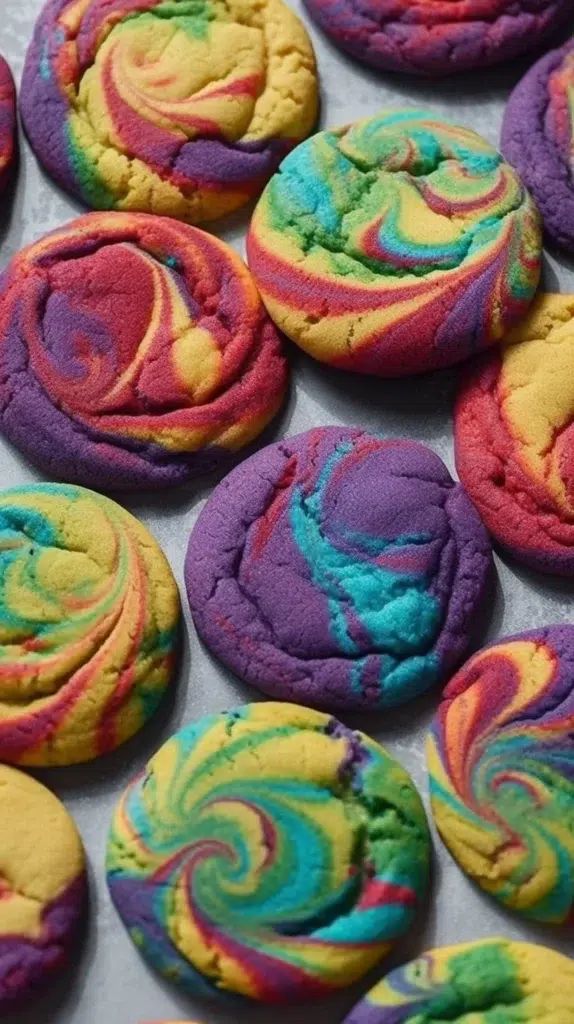 Colorful rainbow sugar cookies arranged on a plate