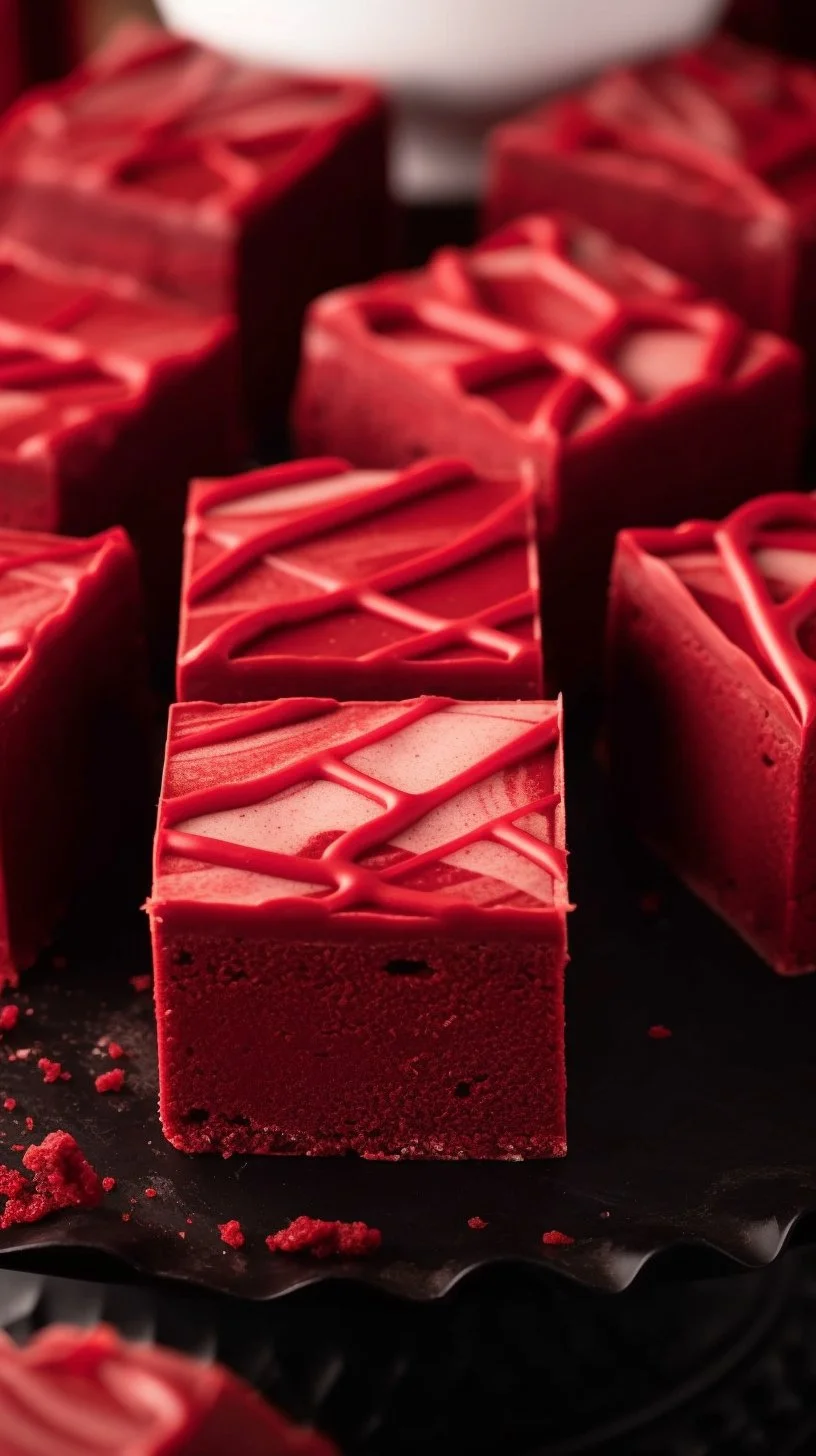 Decadent red velvet fudge with cream cheese frosting on top