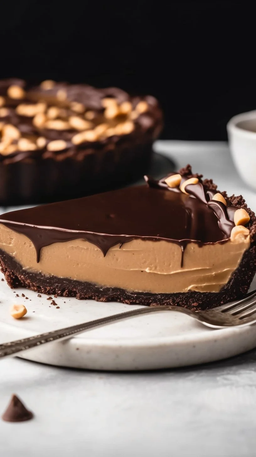 Delicious Reese's Peanut Butter Cup Pie with chocolate and peanut butter layers