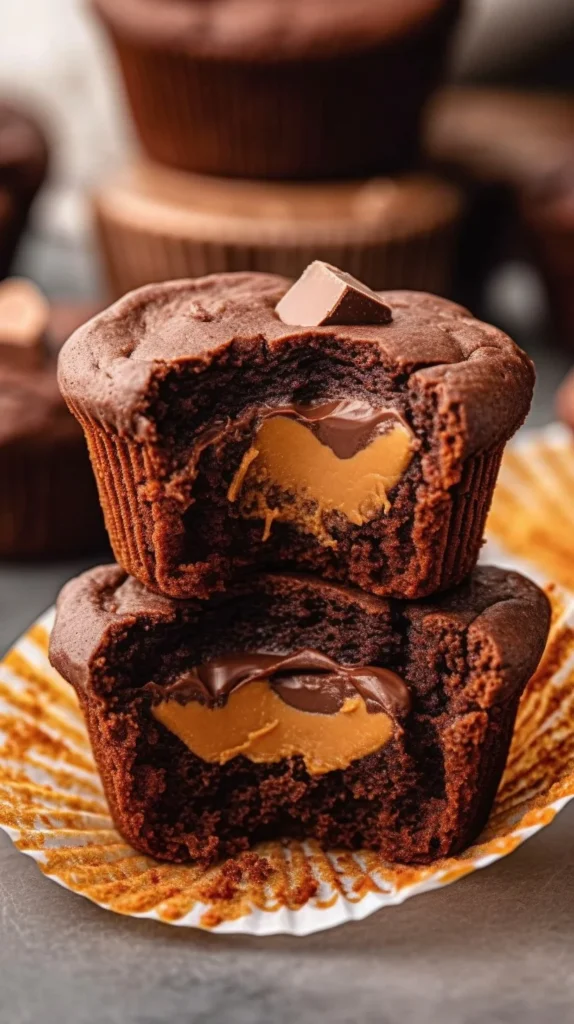 Reese's stuffed brownies with gooey peanut butter filling on a plate