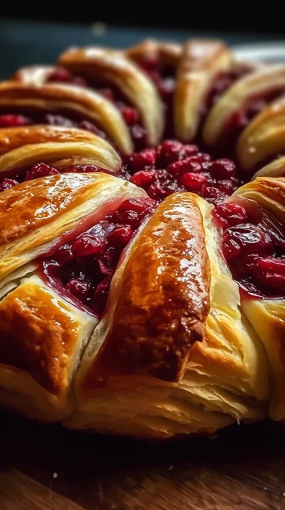 Rustic sourdough pull-apart bread with brie and cranberry sauce
