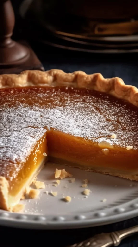 Delicious Salted Honey Pie served on a rustic wooden table