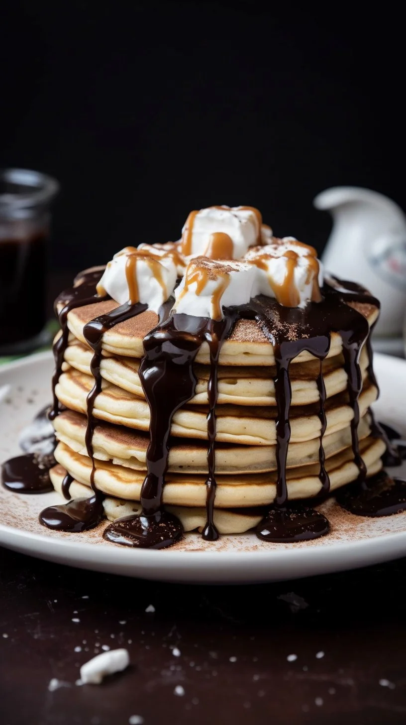 Delicious S'mores Pancakes topped with chocolate and marshmallows