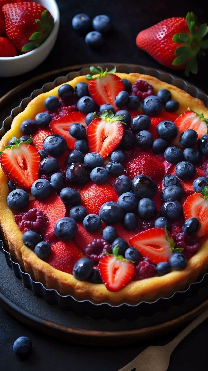 Delicious homemade Strawberry Blueberry Cake with fresh berries and creamy frosting